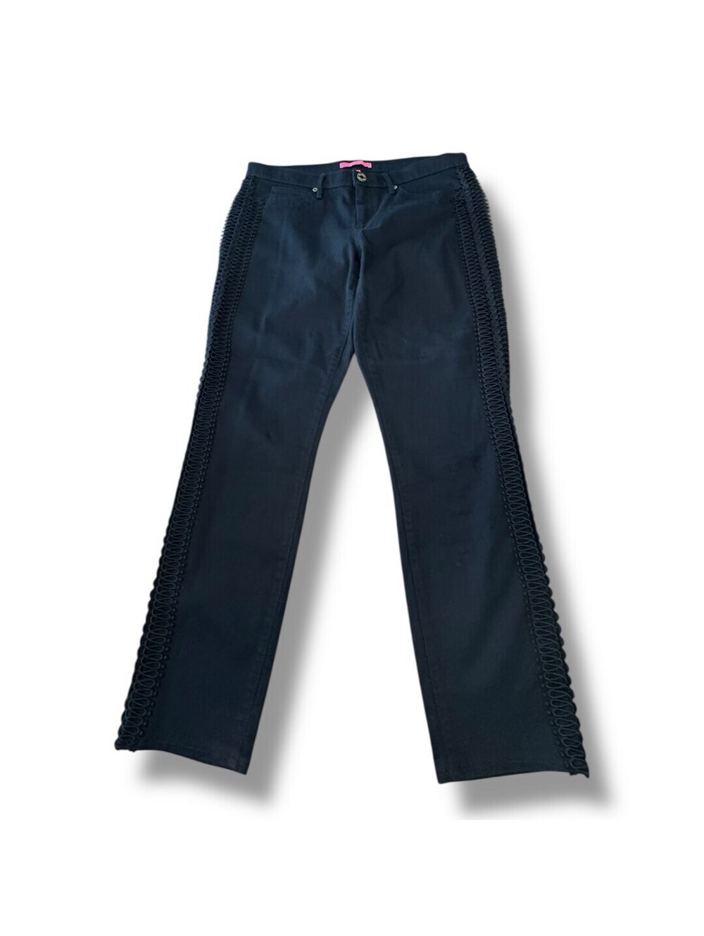 Lilly Pulitzer South Ocean Skinny Onyx Black Denim Jeans Pants Embellished Sz 14